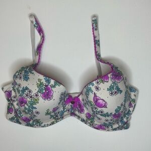 Victoria’s secret white purple flower design rhinestones underwire 32D bra
